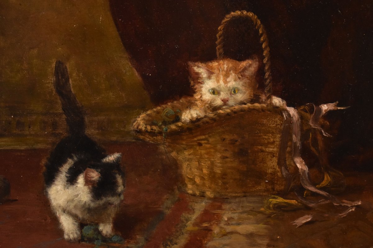 Tableau Ancien, Aimée Roy, Portraits De Chats, Petits Chatons, XIXè Siècle. (QA751)-photo-4