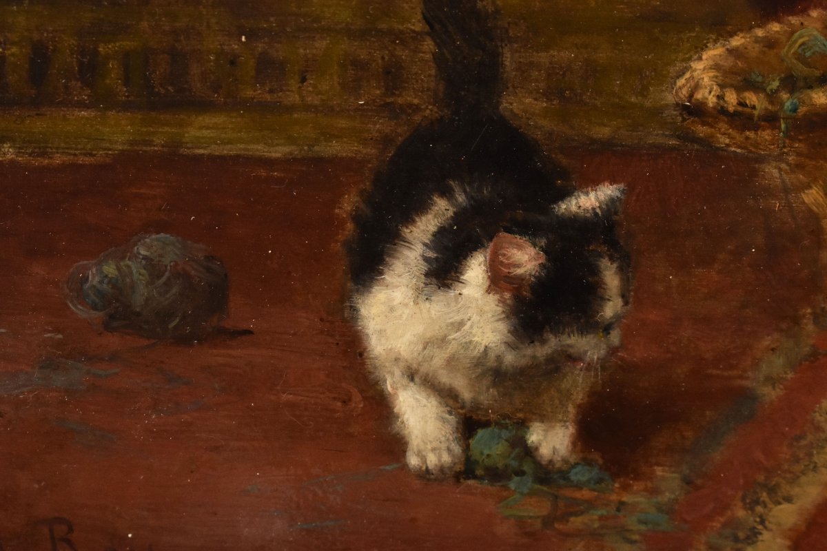 Tableau Ancien, Aimée Roy, Portraits De Chats, Petits Chatons, XIXè Siècle. (QA751)-photo-2