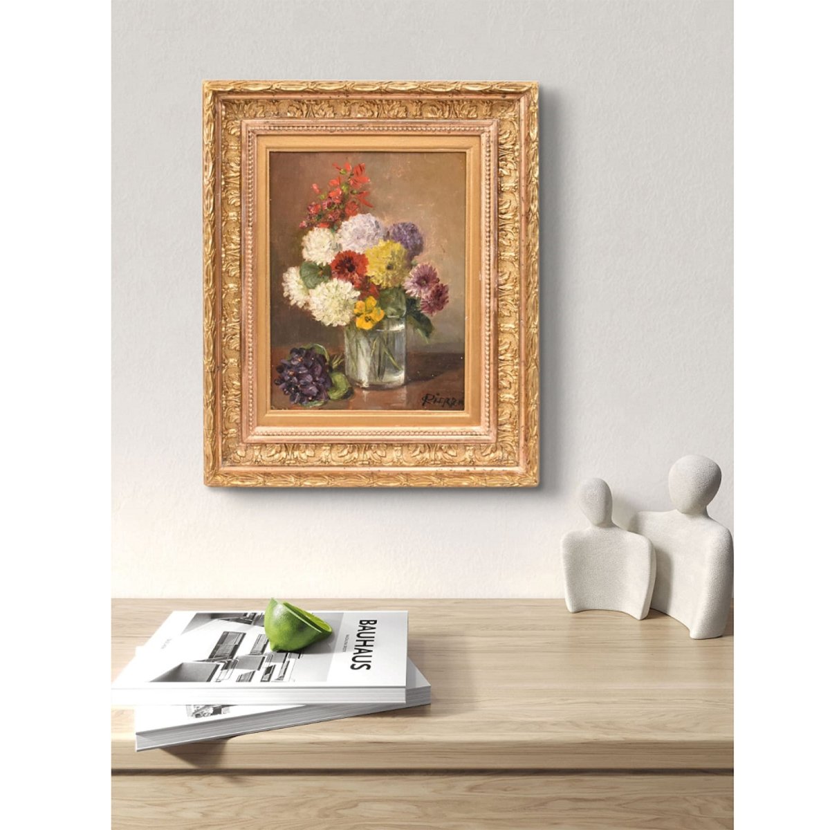 Tableau Ancien Fleurs, Nicolas Constant Pierrat, Dahlias Et Violettes. (QF752)-photo-2