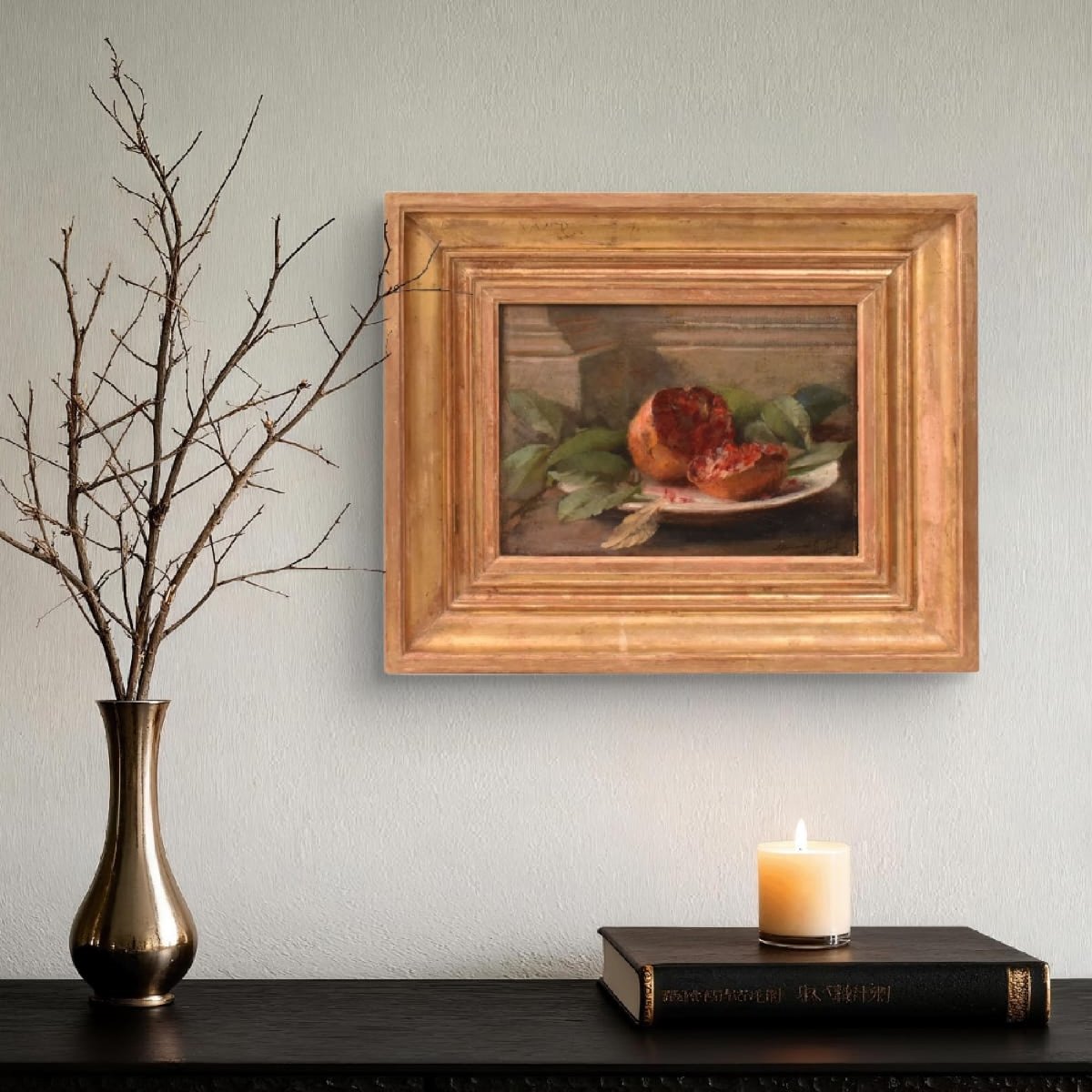 Tableau Ancien, Auguste Aridas, Petite Nature Morte à la Grenade, XIX Siècle. (QNM754)-photo-2