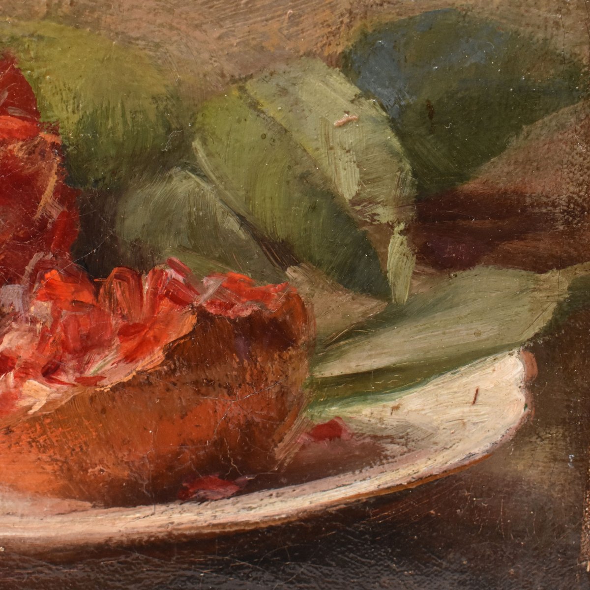 Tableau Ancien, Auguste Aridas, Petite Nature Morte à la Grenade, XIX Siècle. (QNM754)-photo-1