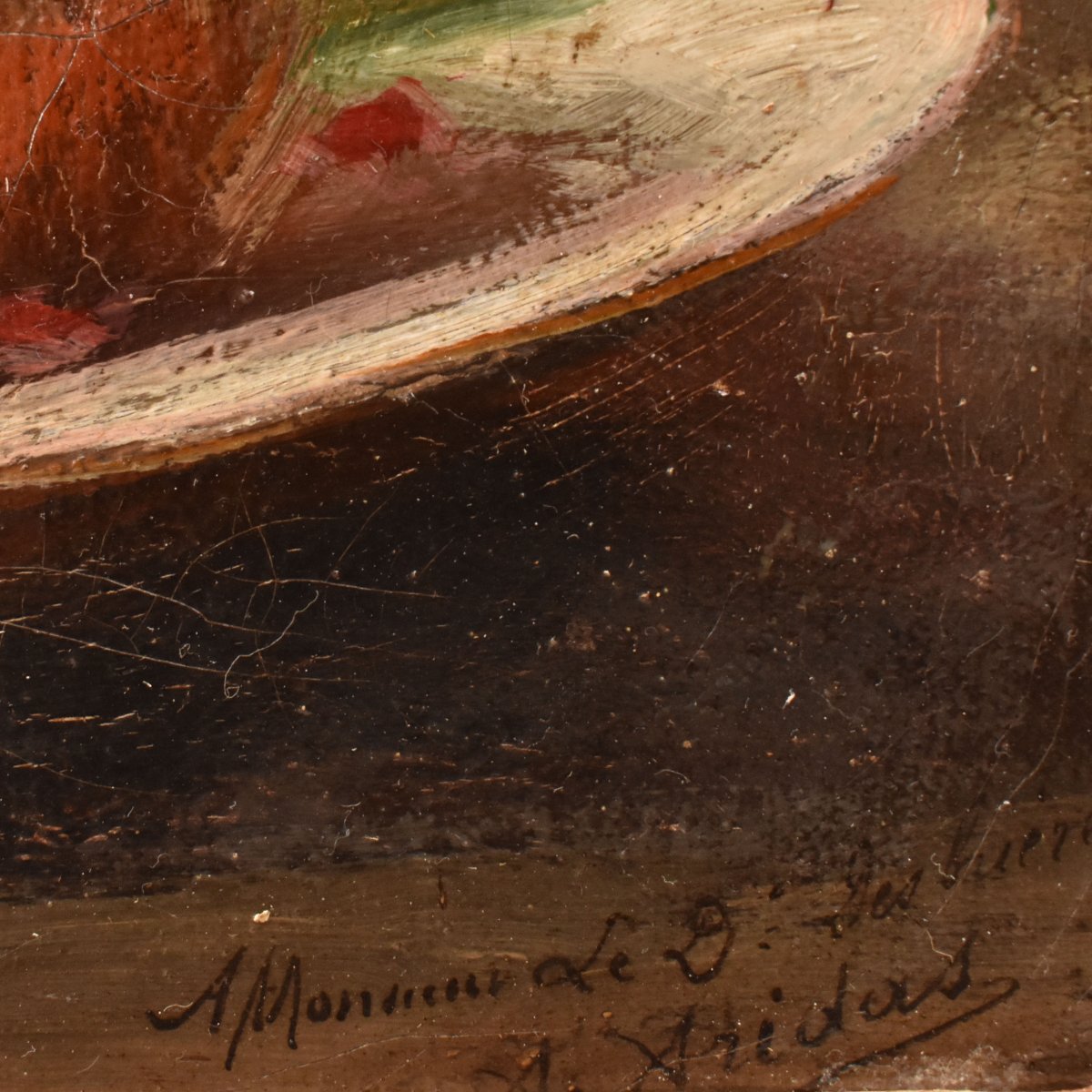 Tableau Ancien, Auguste Aridas, Petite Nature Morte à la Grenade, XIX Siècle. (QNM754)-photo-4