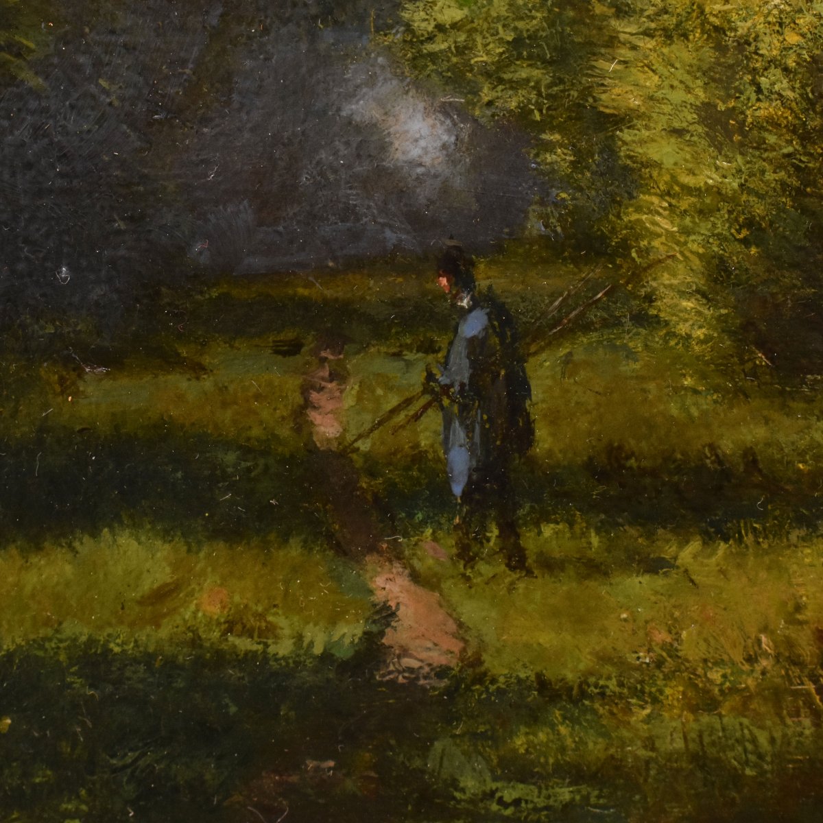 Tableau Ancien, Hector Pron, Petit Paysage Sous Bois, Huile Sur Panneau, XIXème Siècle. (QP755)-photo-1