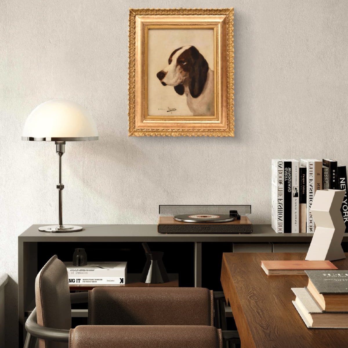 Tableau Ancien, Théodore Lévigne, Portraits De chiens De Chasse, Huile Sur Toile, XIX (QA756)-photo-2