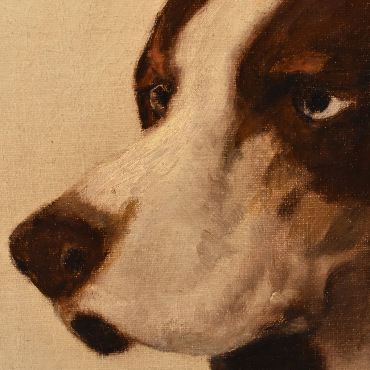 Tableau Ancien, Théodore Lévigne, Portraits De chiens De Chasse, Huile Sur Toile, XIX (QA756)-photo-1
