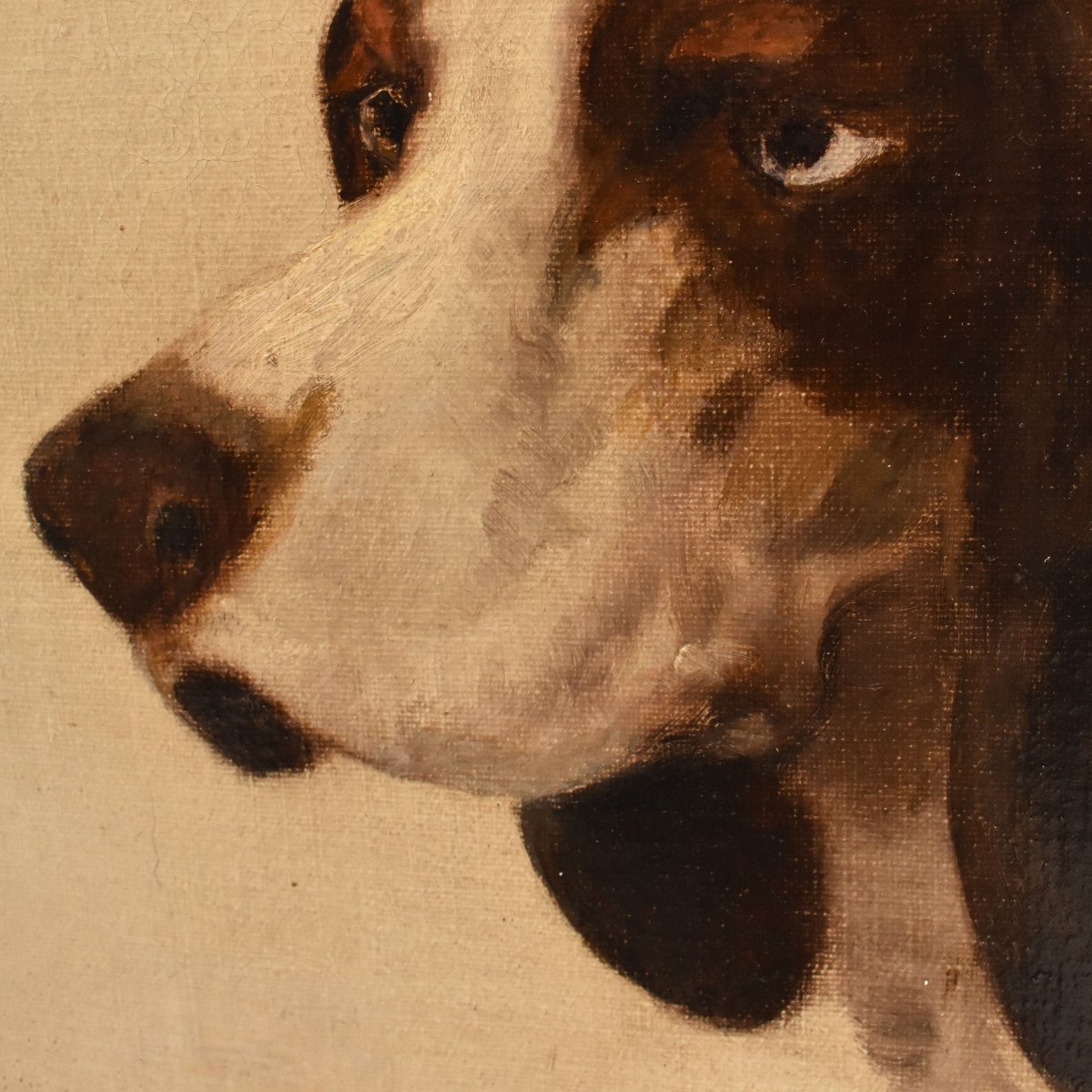 Tableau Ancien, Théodore Lévigne, Portraits De chiens De Chasse, Huile Sur Toile, XIX (QA756)-photo-2