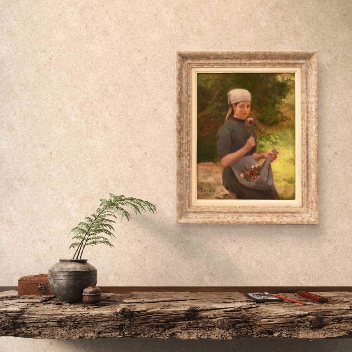 Antique Woman Portrait Painting, Young Woman, Oil On Canvas, XIX Century. (qr757) -photo-2