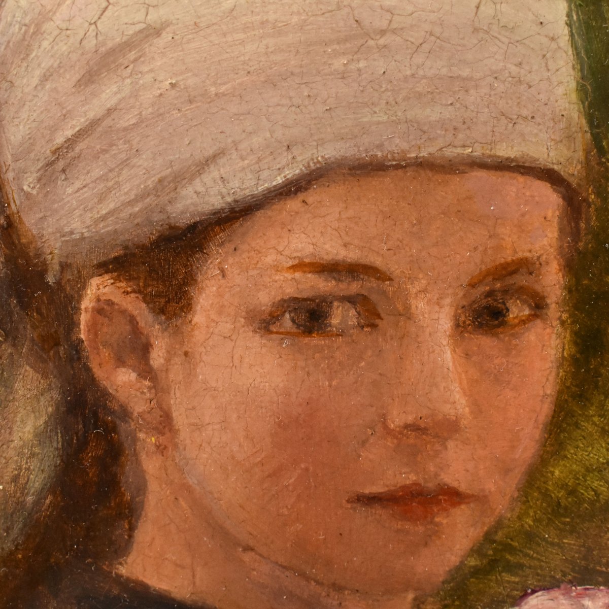 Antique Woman Portrait Painting, Young Woman, Oil On Canvas, XIX Century. (qr757) -photo-3