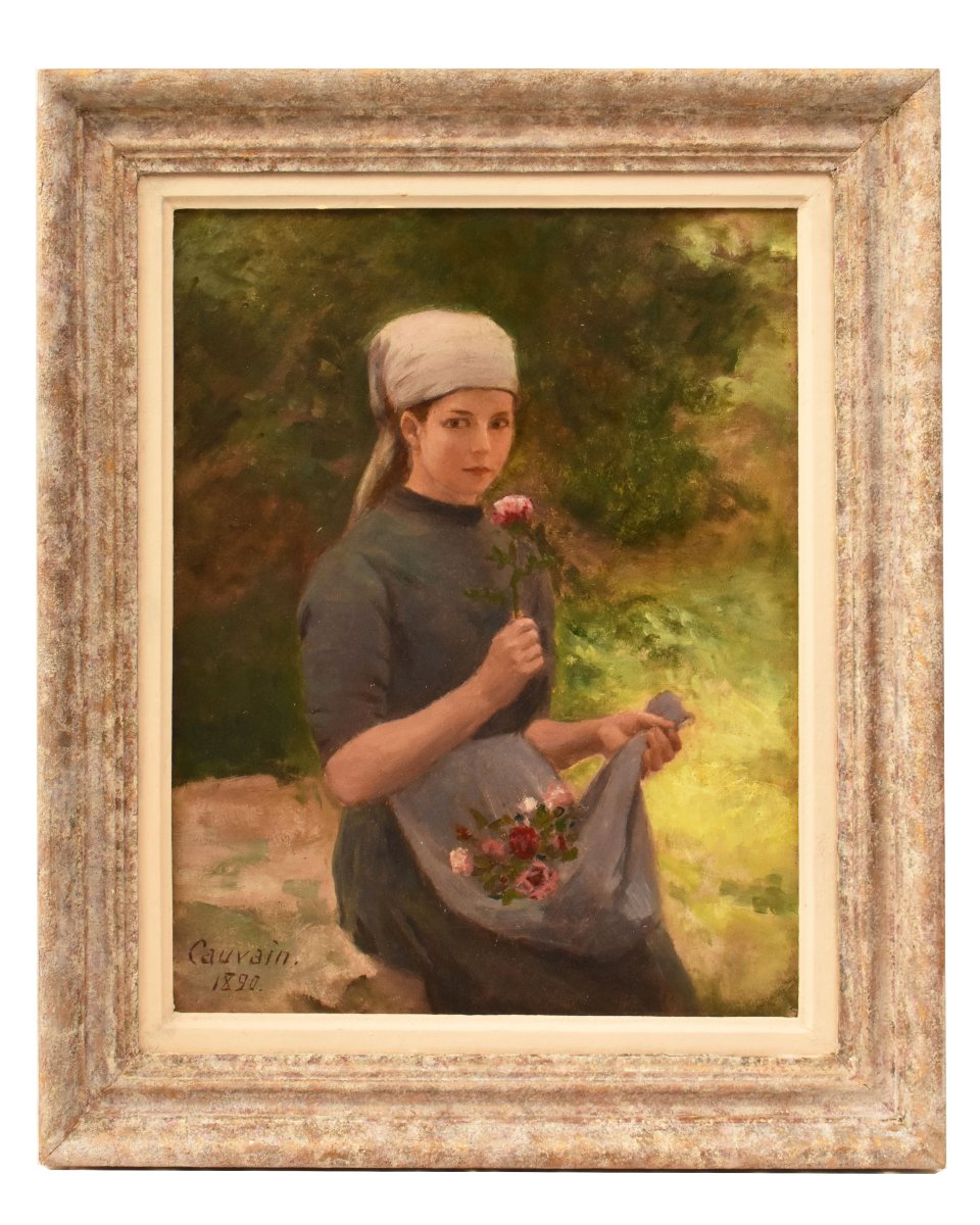 Antique Woman Portrait Painting, Young Woman, Oil On Canvas, XIX Century. (qr757) 