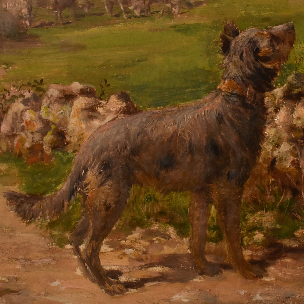 Tableau Ancien, Charles Jean Auguste Escudier, Bergère Avec Chien, XIXème Siècle. (QP759)-photo-1