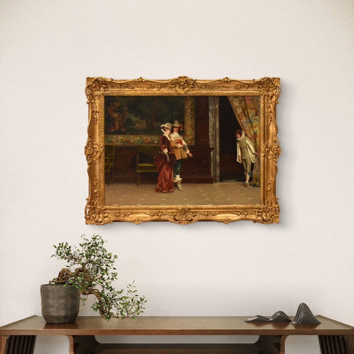 Antique Italian Genre Painting, Interior Scene, Oil On Canvas, XIX Century. (qr760) -photo-2