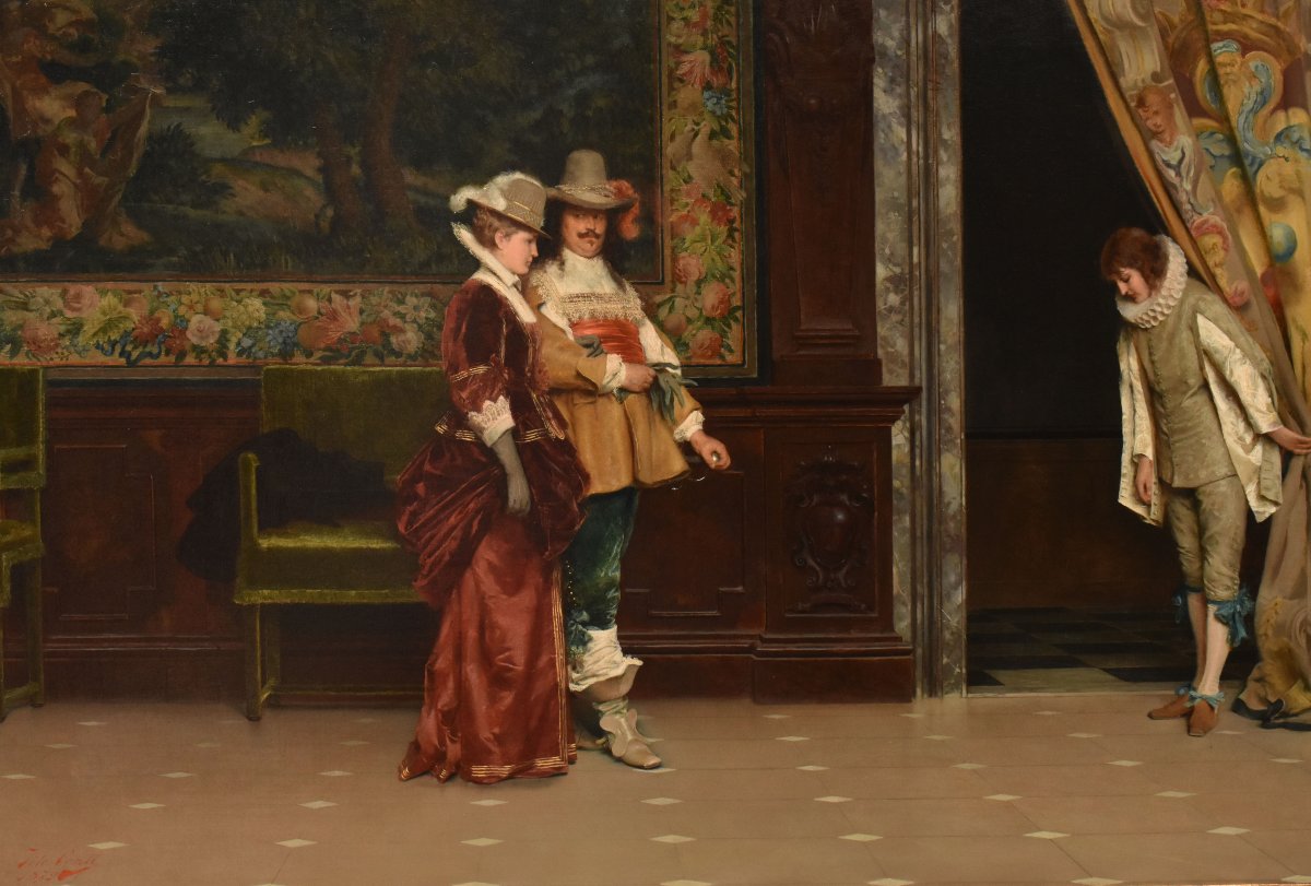 Antique Italian Genre Painting, Interior Scene, Oil On Canvas, XIX Century. (qr760) -photo-3