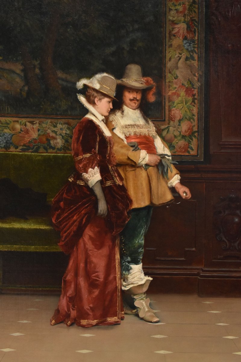 Antique Italian Genre Painting, Interior Scene, Oil On Canvas, XIX Century. (qr760) -photo-4