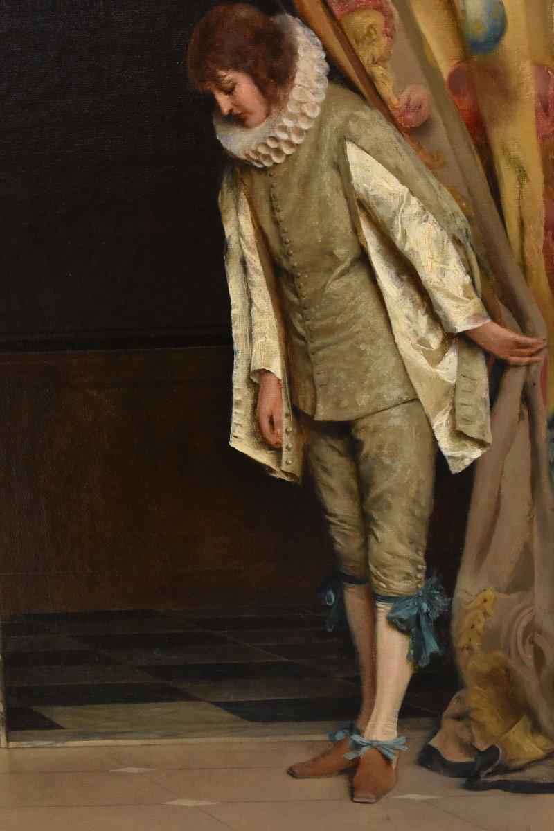 Antique Italian Genre Painting, Interior Scene, Oil On Canvas, XIX Century. (qr760) -photo-1