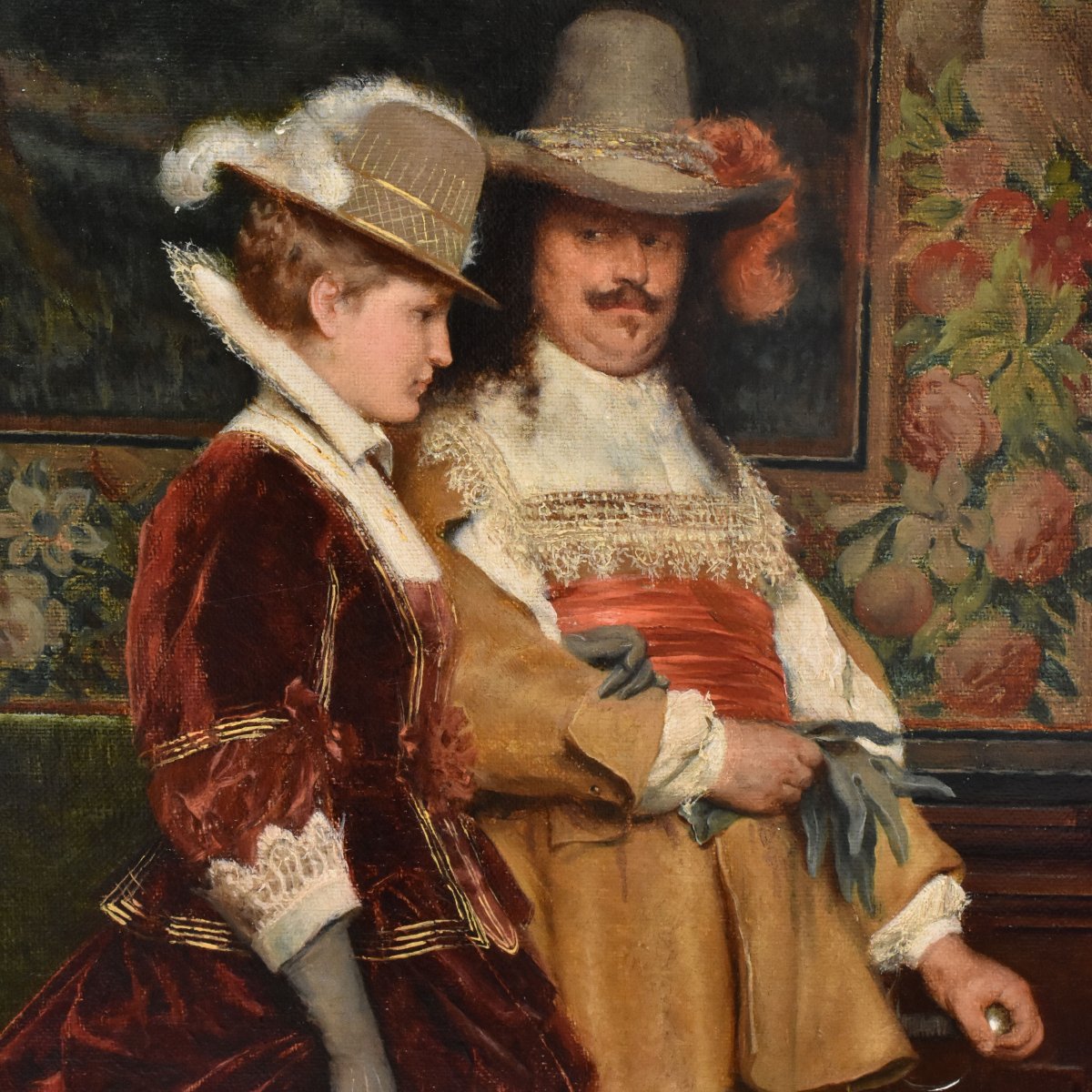 Antique Italian Genre Painting, Interior Scene, Oil On Canvas, XIX Century. (qr760) -photo-3