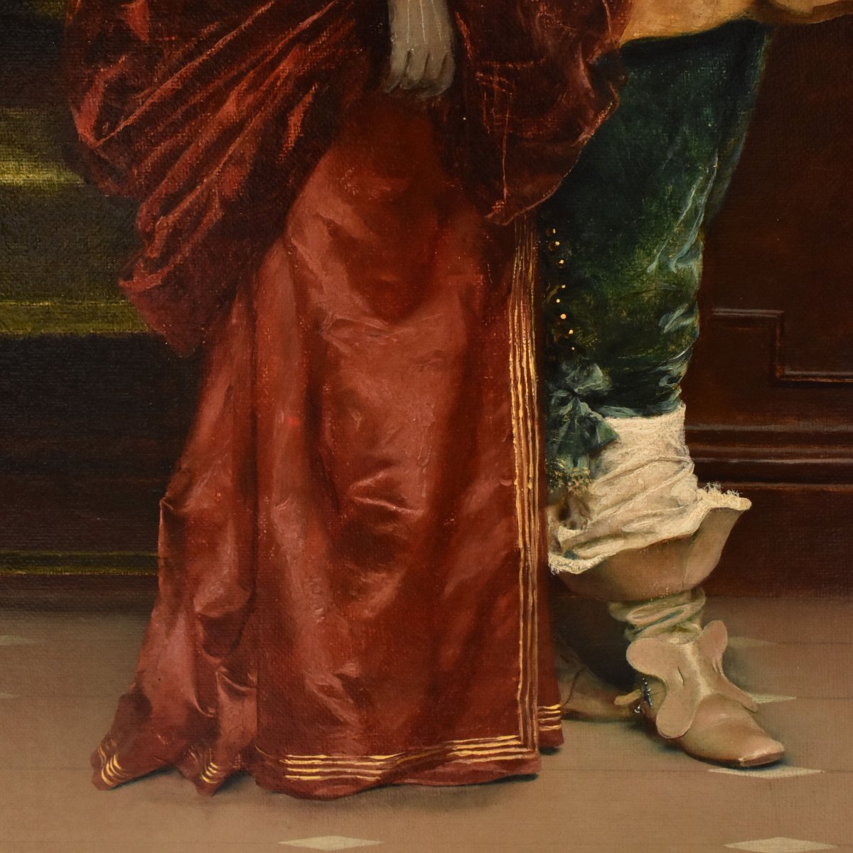 Antique Italian Genre Painting, Interior Scene, Oil On Canvas, XIX Century. (qr760) -photo-4
