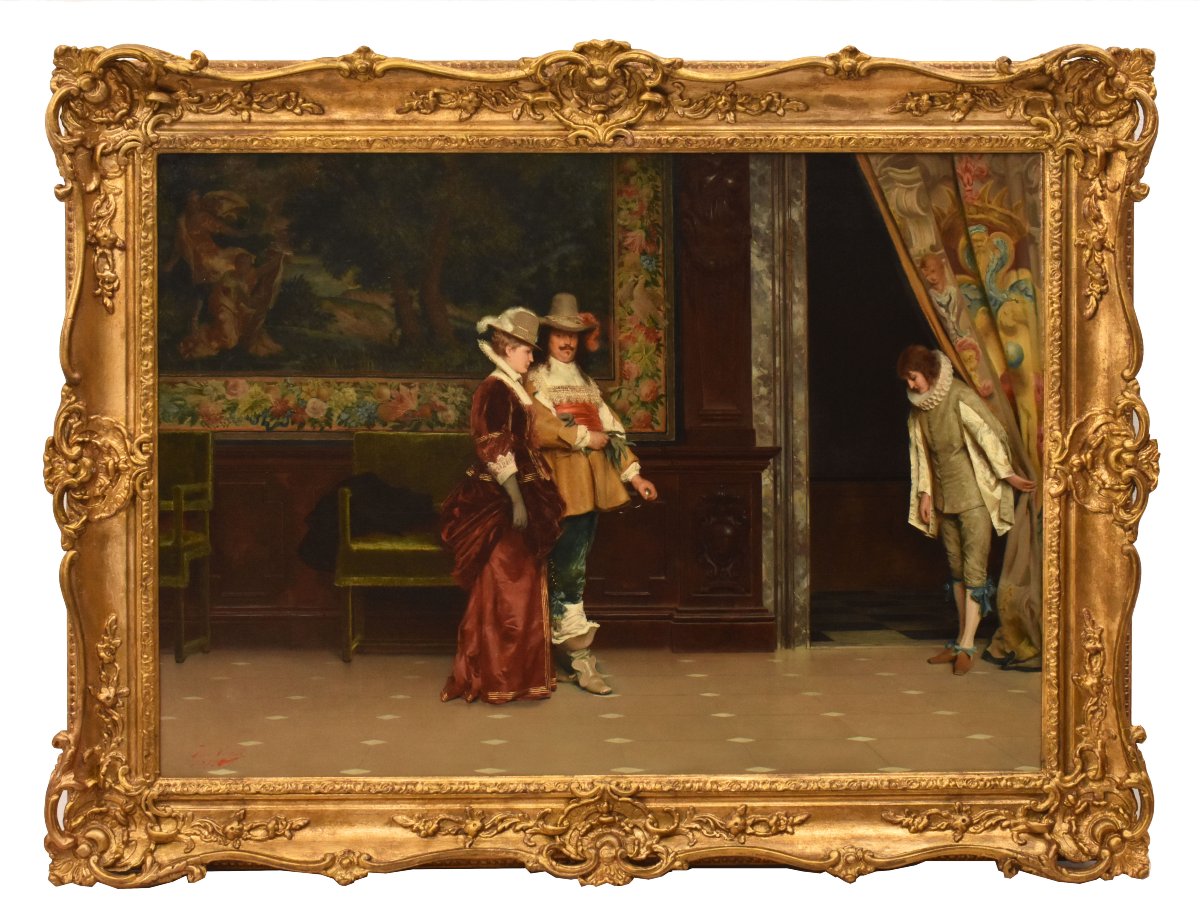 Antique Italian Genre Painting, Interior Scene, Oil On Canvas, XIX Century. (qr760) 