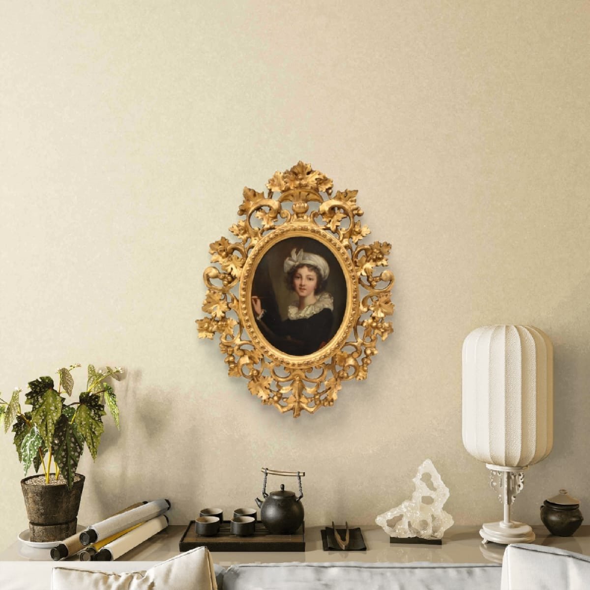 Tableau Ovale Ancien, Petit Portrait De Jeune Femme, Huile Sur Carton, XIXè Siècle. (QR761)-photo-2