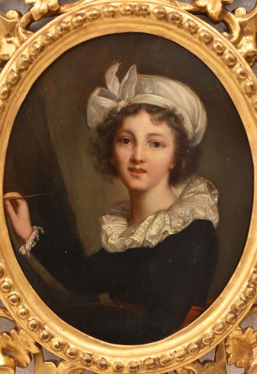 Tableau Ovale Ancien, Petit Portrait De Jeune Femme, Huile Sur Carton, XIXè Siècle. (QR761)-photo-3