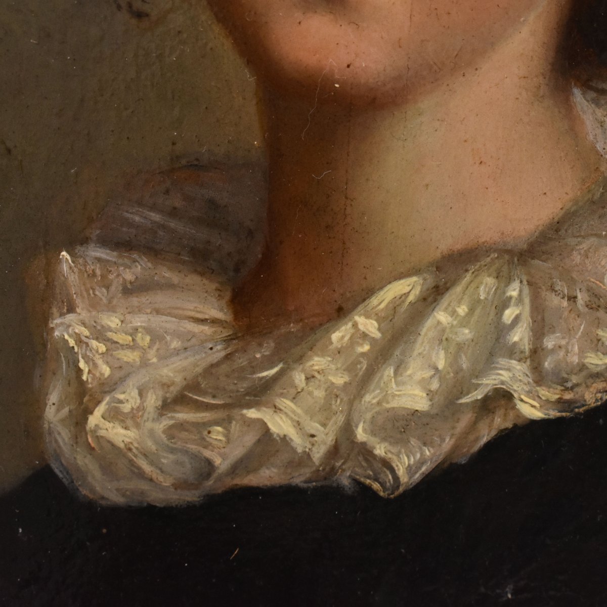 Tableau Ovale Ancien, Petit Portrait De Jeune Femme, Huile Sur Carton, XIXè Siècle. (QR761)-photo-3