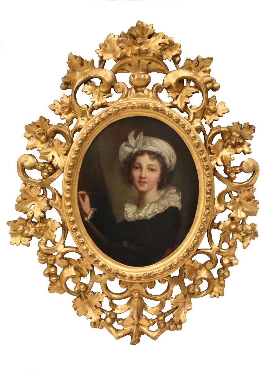 Tableau Ovale Ancien, Petit Portrait De Jeune Femme, Huile Sur Carton, XIXè Siècle. (QR761)