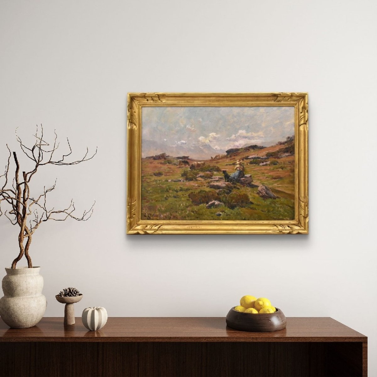 Tableau Ancien, Clovis Frédérick Terraire, Paysage Avec Jeune Bergère, XXè Siècle. (QP762)-photo-2
