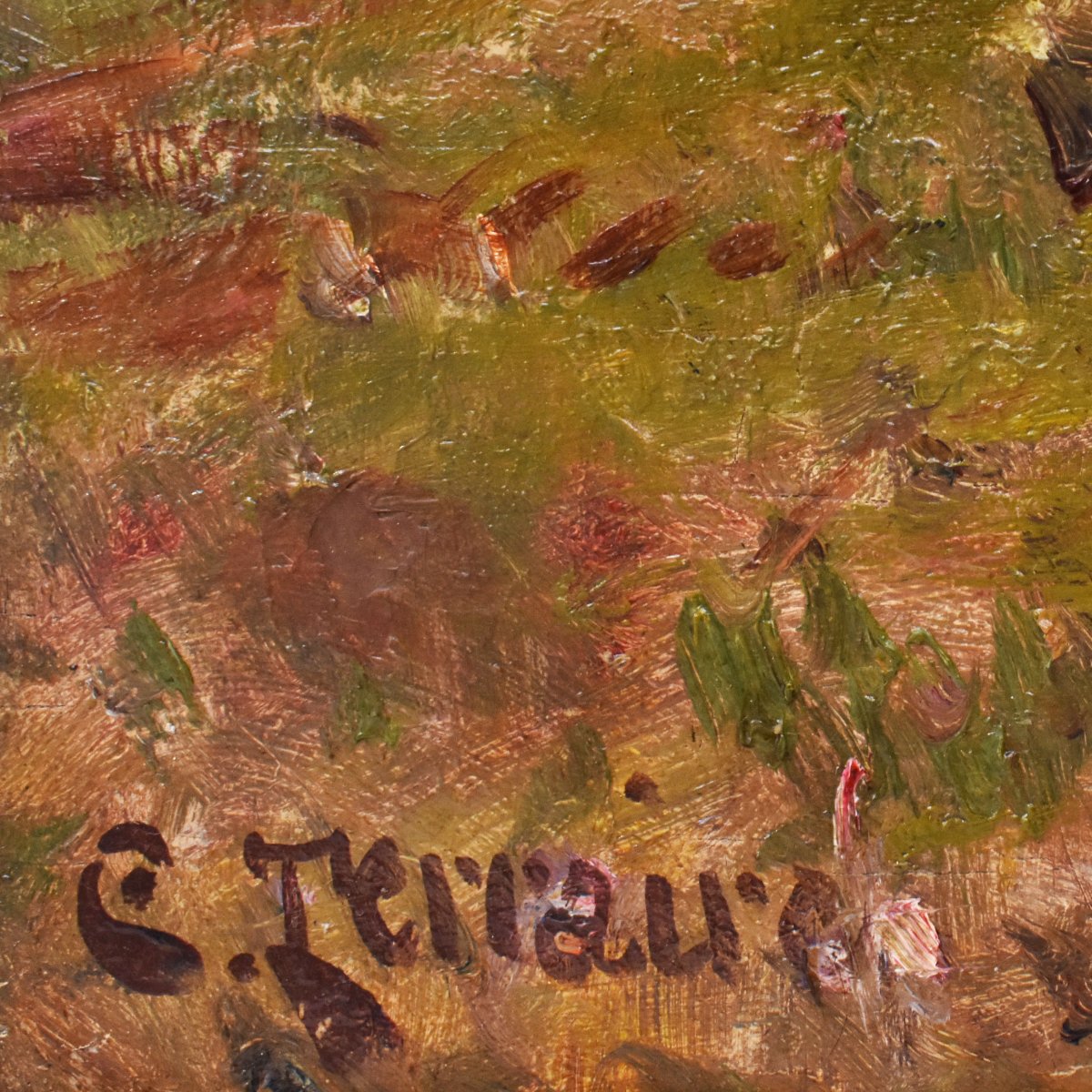 Tableau Ancien, Clovis Frédérick Terraire, Paysage Avec Jeune Bergère, XXè Siècle. (QP762)-photo-5