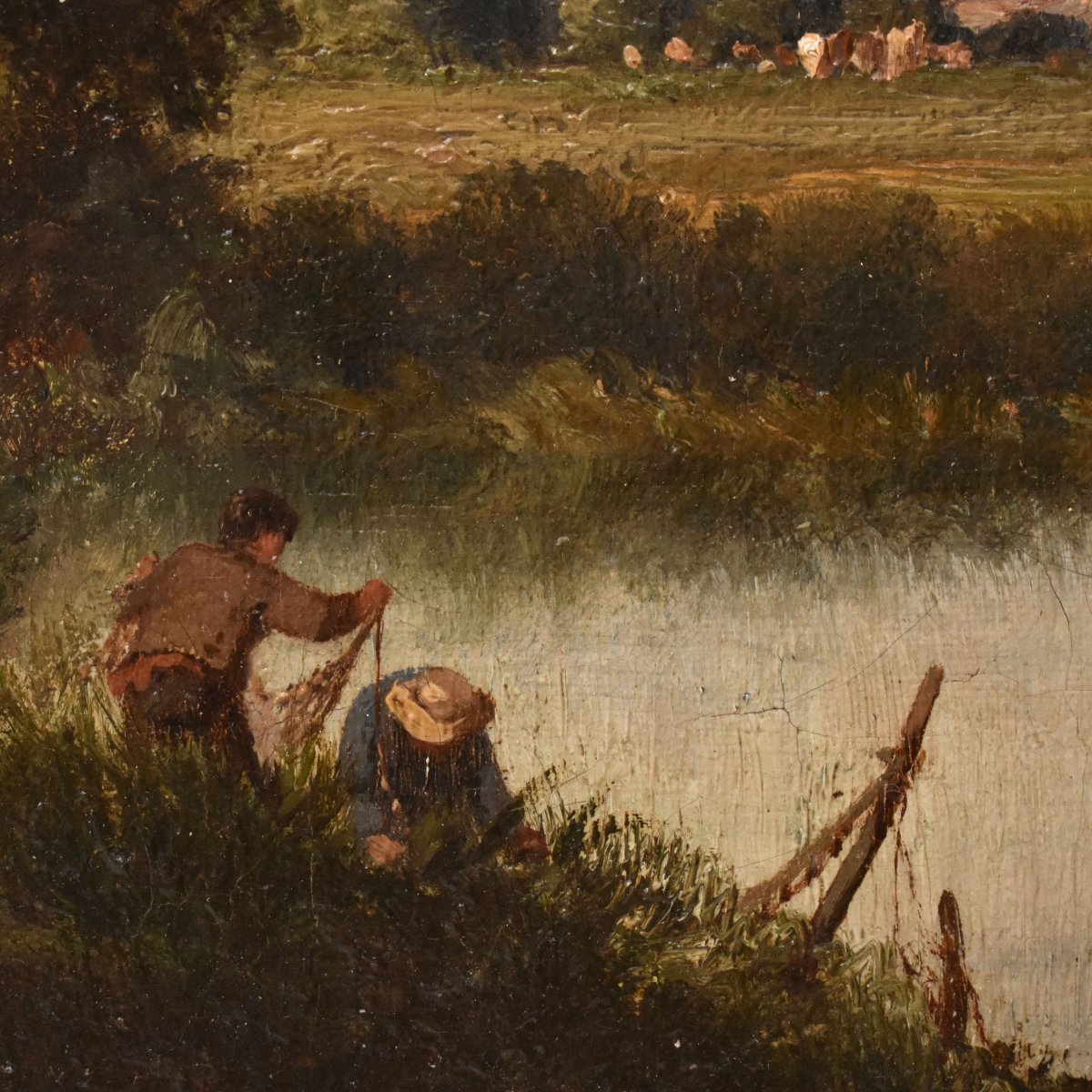 Tableau Ancien, Jules Duprér, Paysage Fluvial, École de Barbizon, XIXème Siècle. (QP763)-photo-4