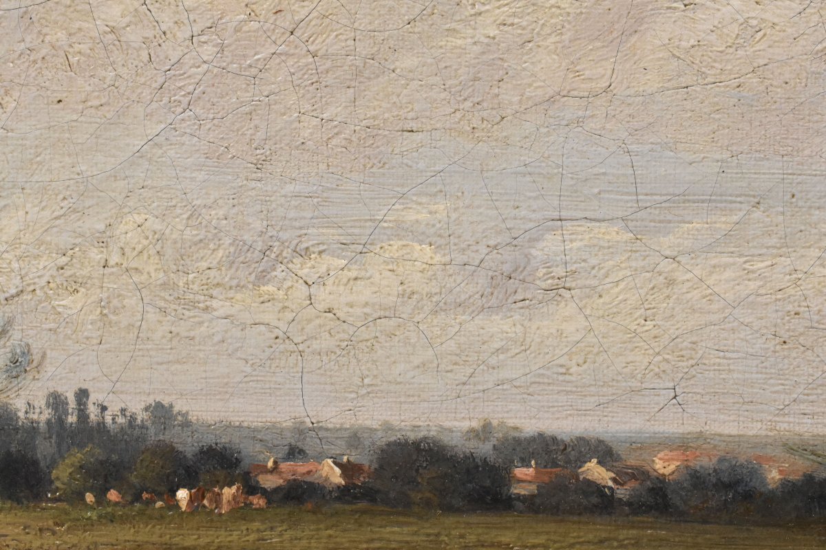 Tableau Ancien, Jules Duprér, Paysage Fluvial, École de Barbizon, XIXème Siècle. (QP763)-photo-3