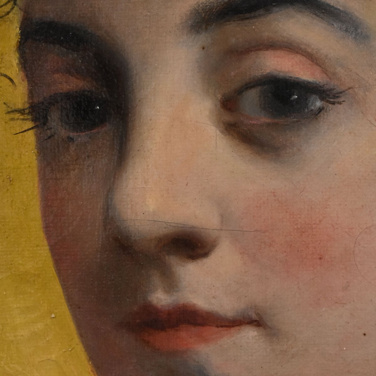 Antique Oval Woman Portrait, Painting, Young Woman, Oil On Canvas, XIX Century. (qr764) -photo-4