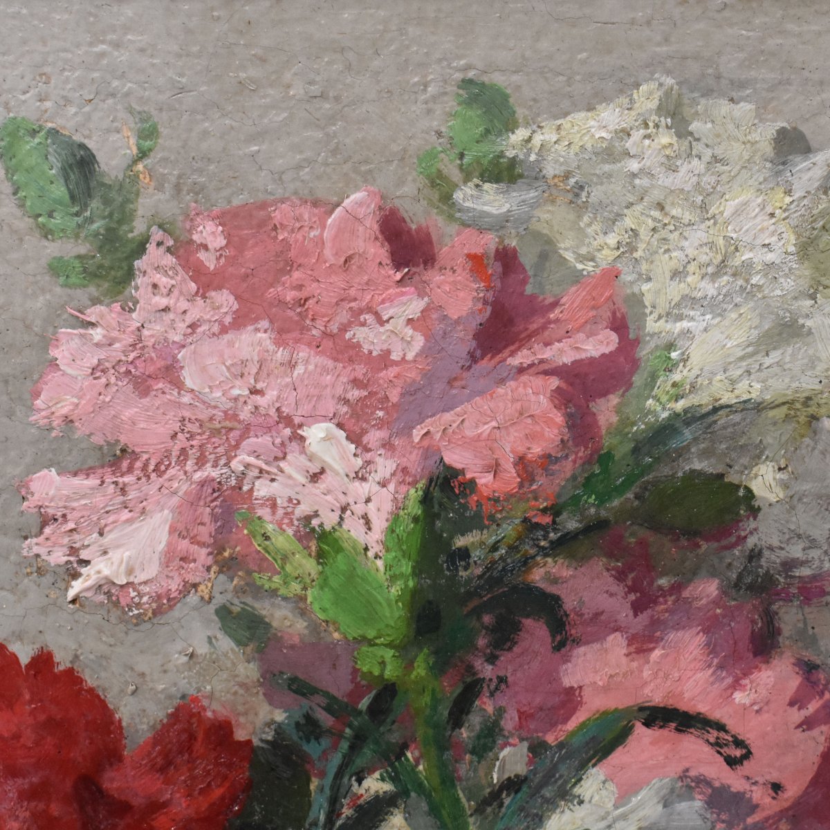 Tableau Ancien Fleurs, Maurice Alfred Decamps, Peinture Fleurs, Œillets, Art Deco (QF765) -photo-3