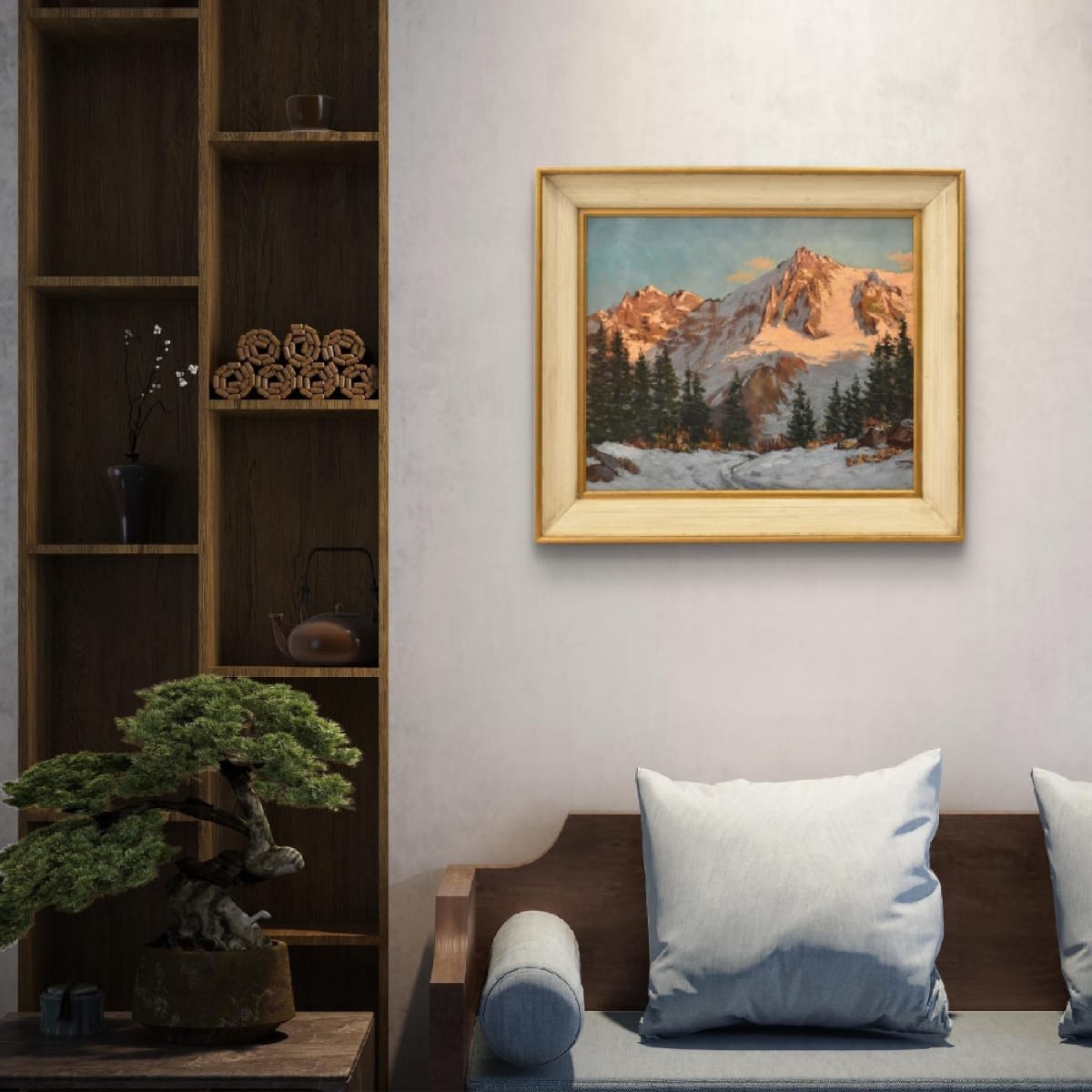 Tableau Ancien, Paysages De Montagne Avec Neige, Paysage Alpin, XXè Siècle. (QP766)-photo-2