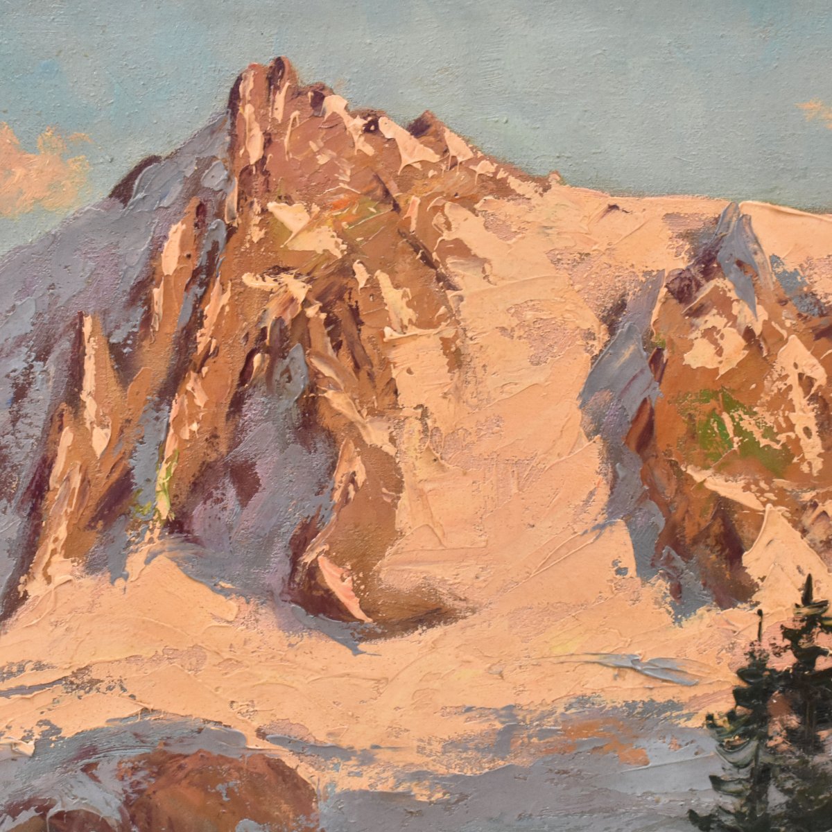 Tableau Ancien, Paysages De Montagne Avec Neige, Paysage Alpin, XXè Siècle. (QP766)-photo-4