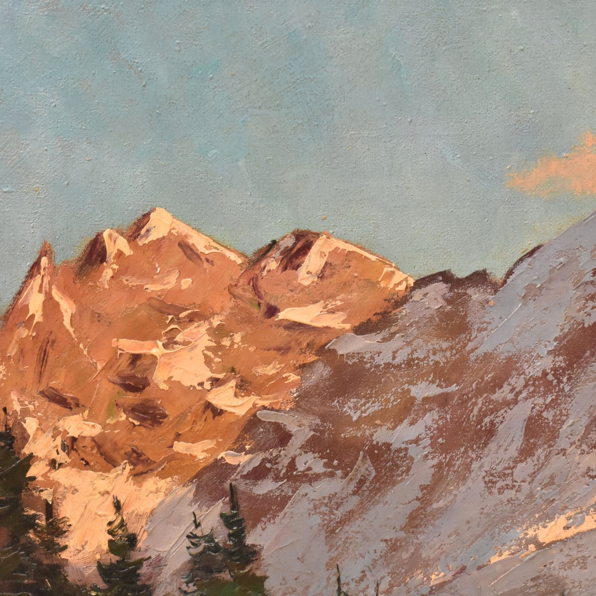 Tableau Ancien, Paysages De Montagne Avec Neige, Paysage Alpin, XXè Siècle. (QP766)-photo-1