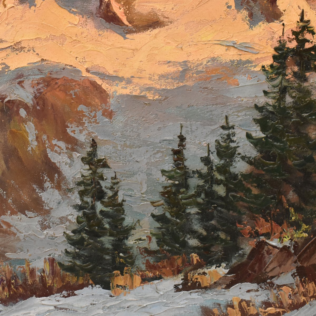 Tableau Ancien, Paysages De Montagne Avec Neige, Paysage Alpin, XXè Siècle. (QP766)-photo-2