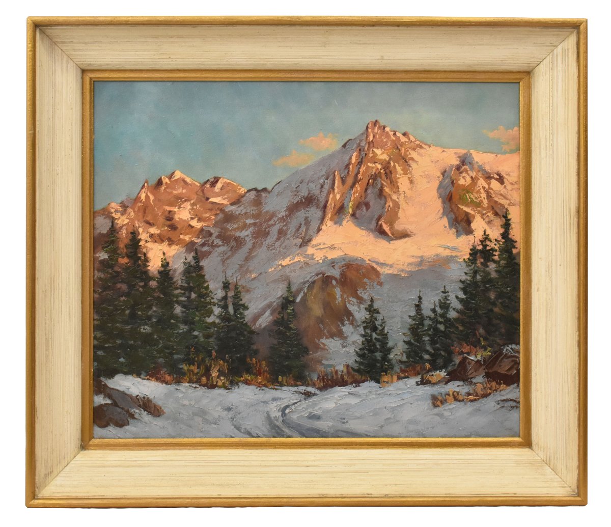 Tableau Ancien, Paysages De Montagne Avec Neige, Paysage Alpin, XXè Siècle. (QP766)