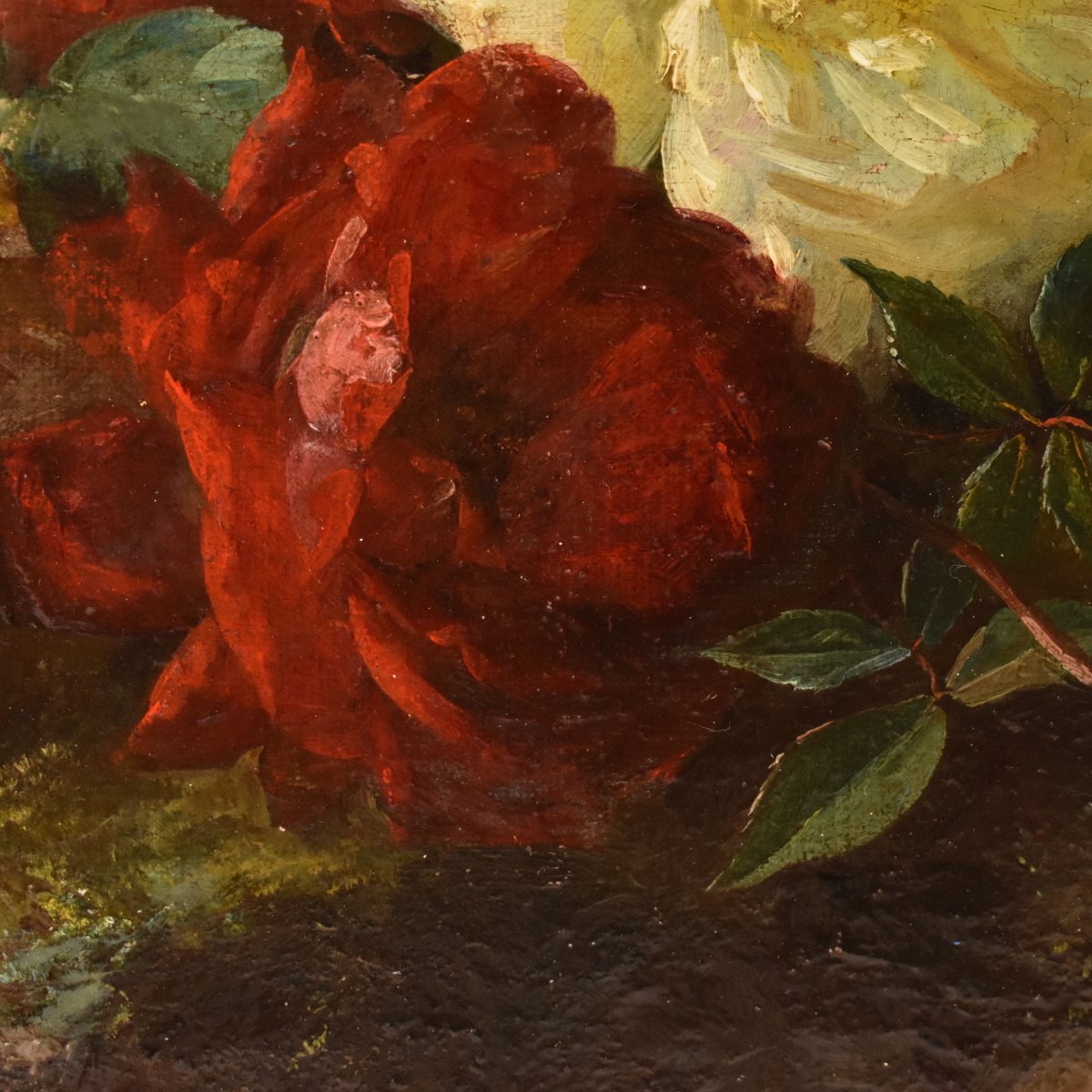 Nature Morte Florale, Jean-Marie Poy, Roses Rouges Et Blanches, XIX. (QF767)-photo-4