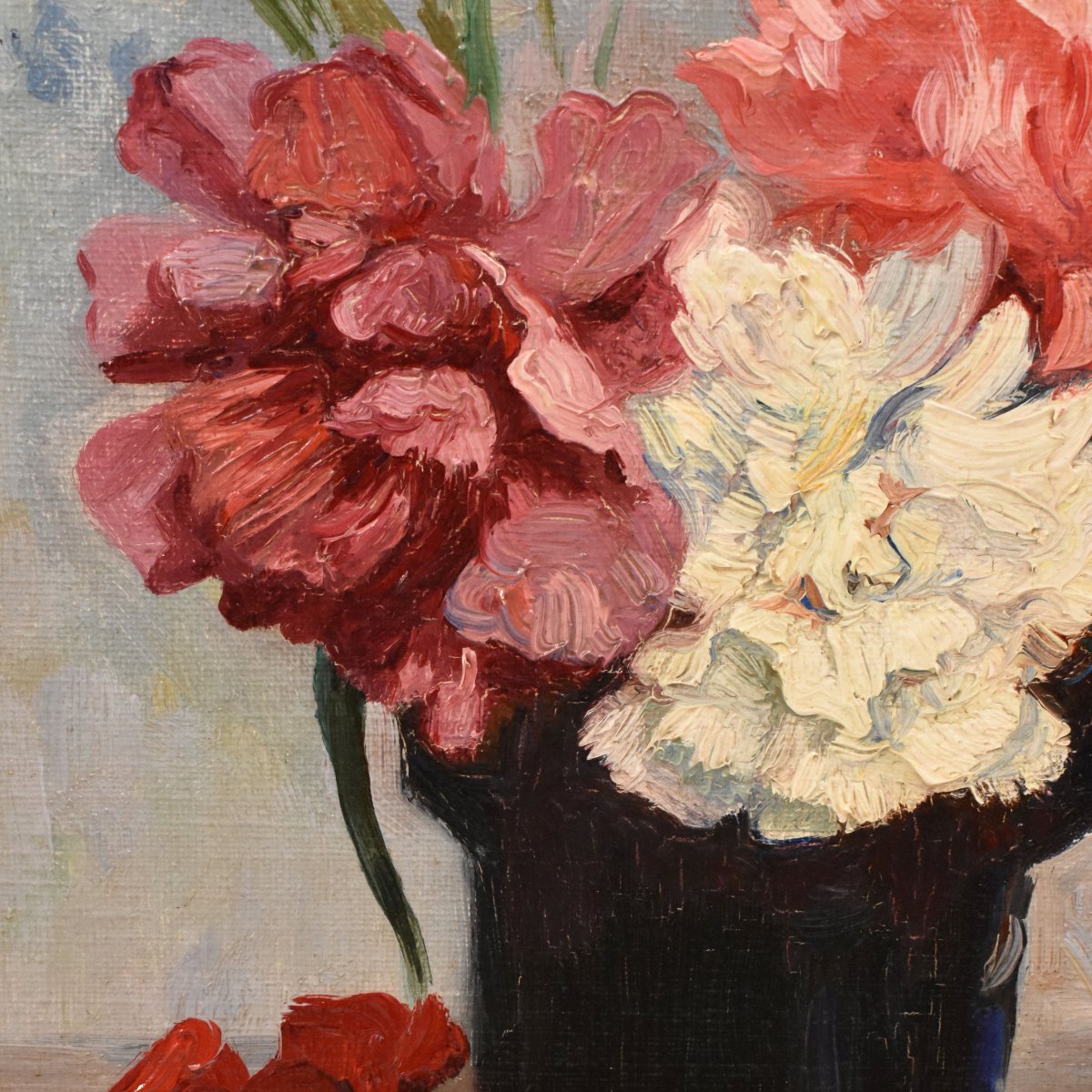 Petite Nature Morte Florale, Léon Laurent Galand, Peinture Fleurs, Œillets, XX (QF768) -photo-1