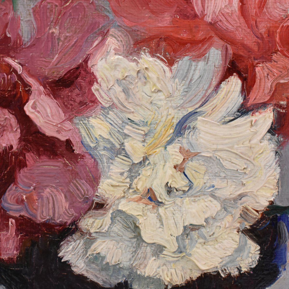 Petite Nature Morte Florale, Léon Laurent Galand, Peinture Fleurs, Œillets, XX (QF768) -photo-4
