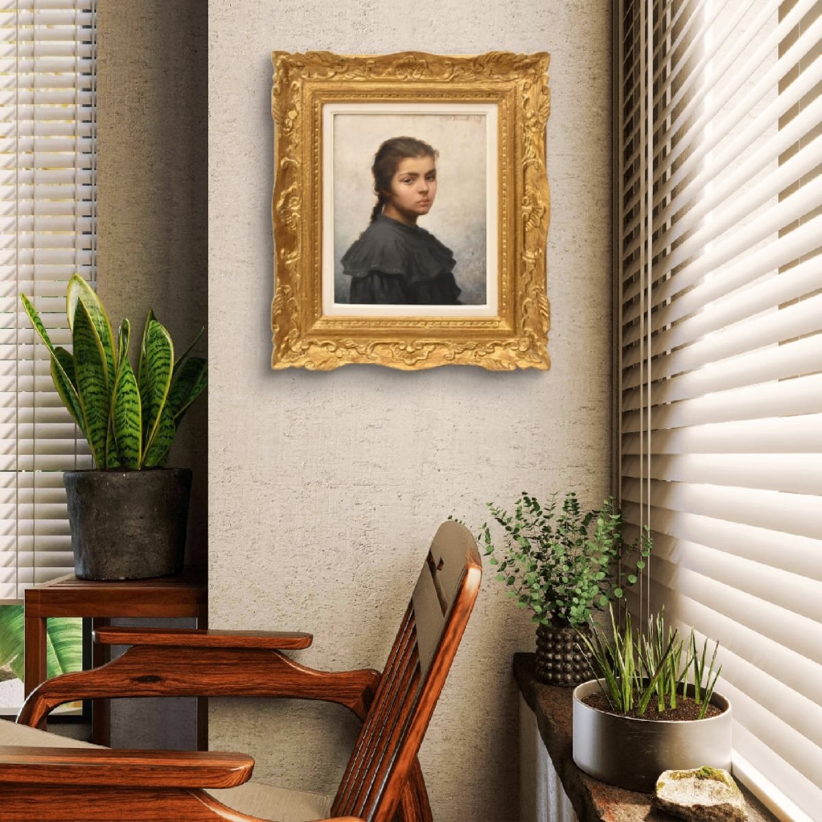 Tableau Ancien, Félix Alfred Bonnet, Portrait De Jeune Femme Avec Tresse, Huile (QR769)-photo-2