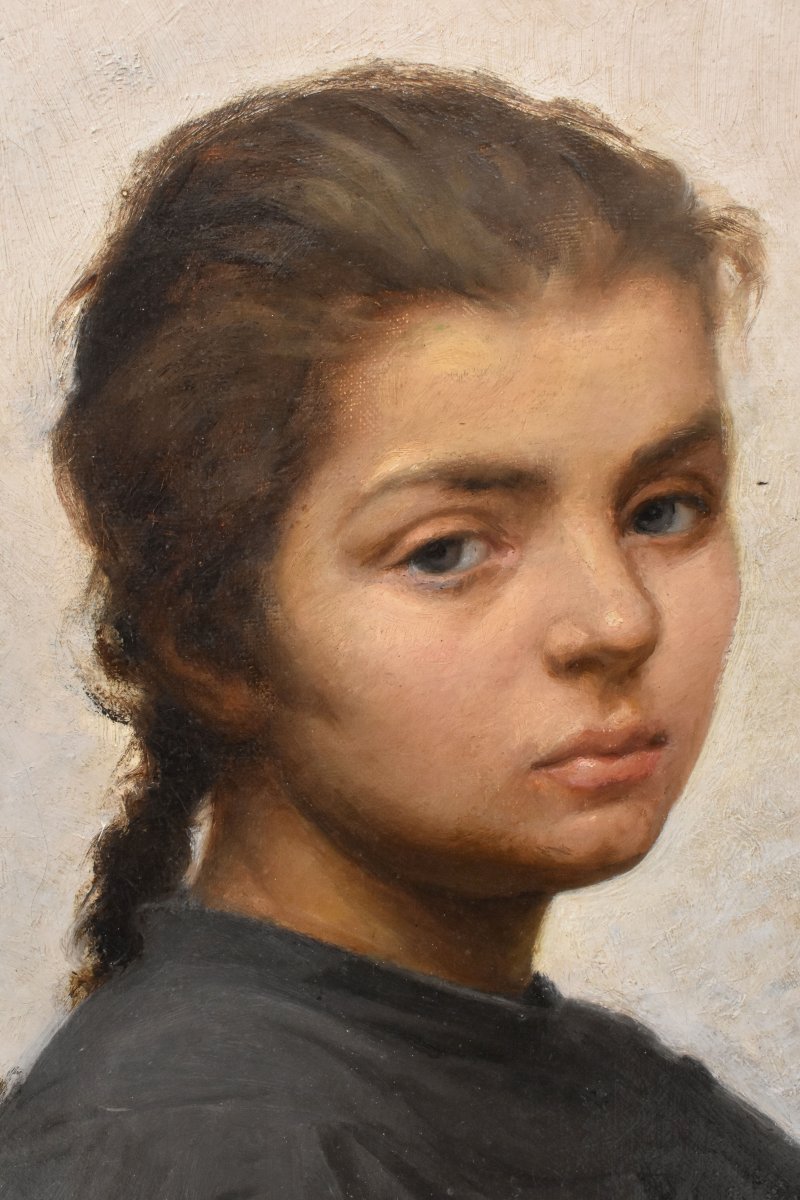 Tableau Ancien, Félix Alfred Bonnet, Portrait De Jeune Femme Avec Tresse, Huile (QR769)-photo-4