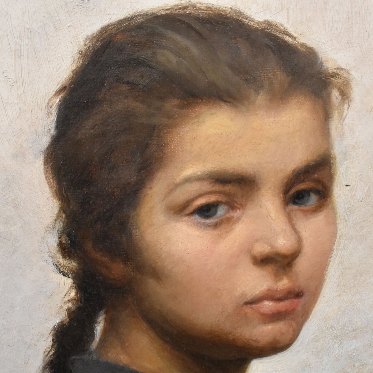 Tableau Ancien, Félix Alfred Bonnet, Portrait De Jeune Femme Avec Tresse, Huile (QR769)-photo-1