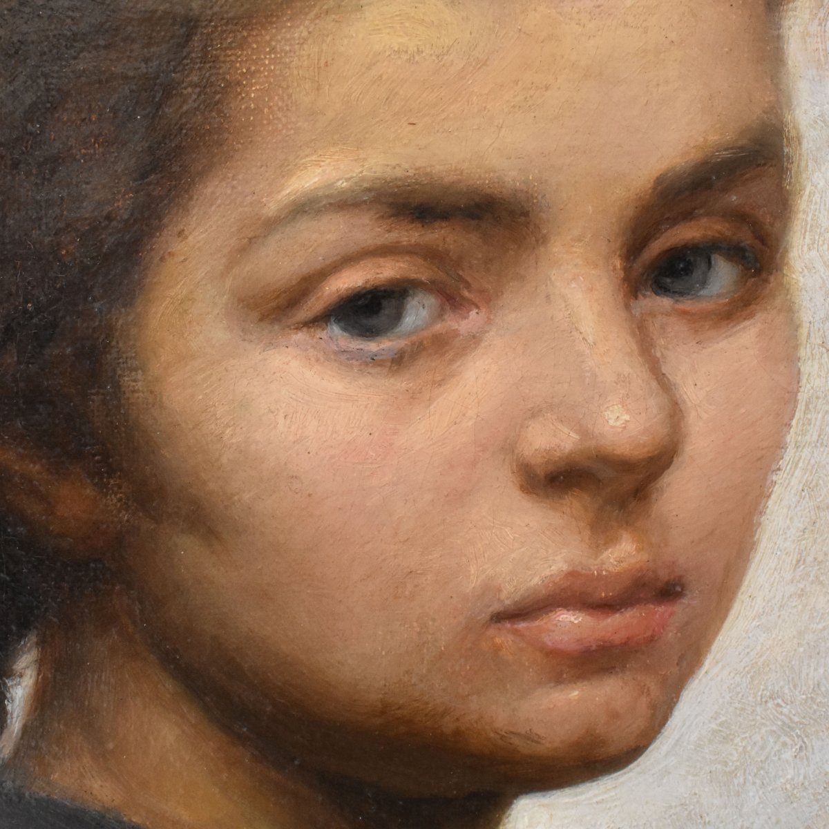 Tableau Ancien, Félix Alfred Bonnet, Portrait De Jeune Femme Avec Tresse, Huile (QR769)-photo-2