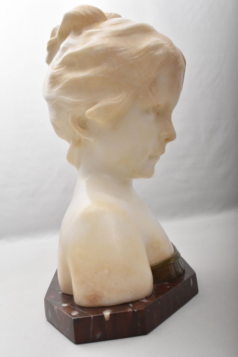 Antique Alabaster Sculptures, Young Girl Sculpture, 19th Century. (stal107)-photo-3