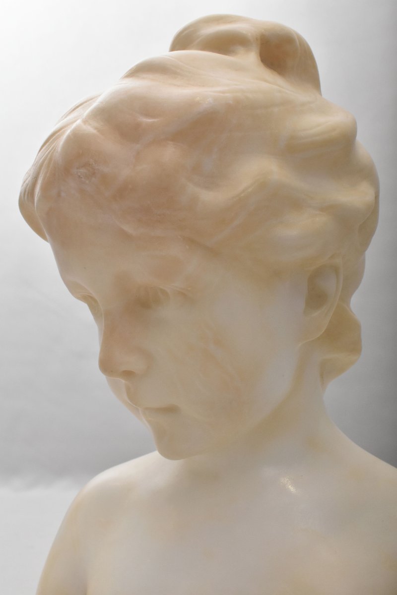 Antique Alabaster Sculptures, Young Girl Sculpture, 19th Century. (stal107)-photo-4