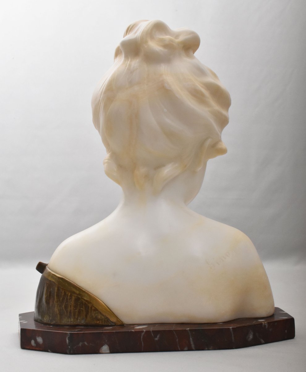 Antique Alabaster Sculptures, Young Girl Sculpture, 19th Century. (stal107)-photo-5