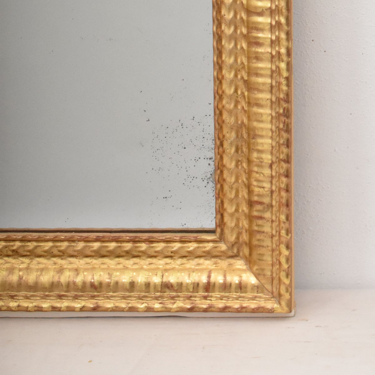 Miroir Louis Philippe, Rectangulaire, Miroir Doré Ancien, XIX Siècle. (SPR209)-photo-3