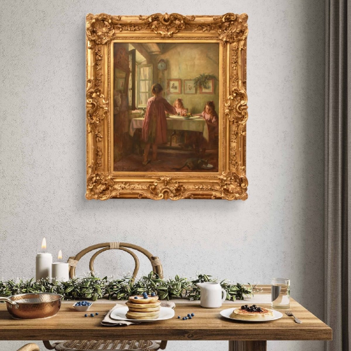 Tableau Ancien, Marius Théodore Barthalot, Peinture Intérieur Domestique, Huile (QR772) -photo-2