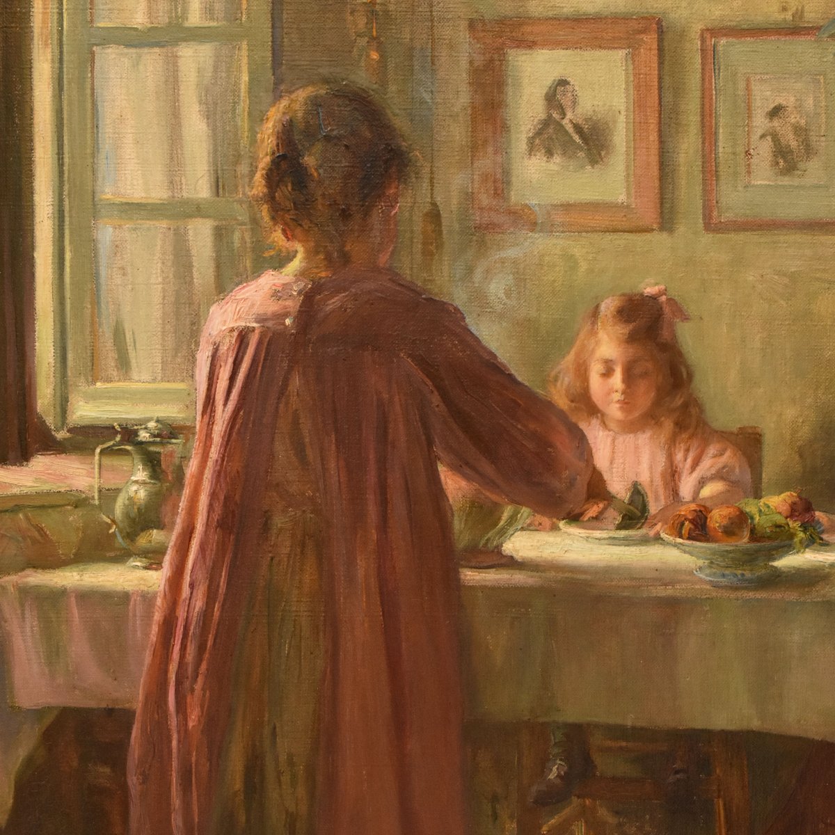 Tableau Ancien, Marius Théodore Barthalot, Peinture Intérieur Domestique, Huile (QR772) -photo-1
