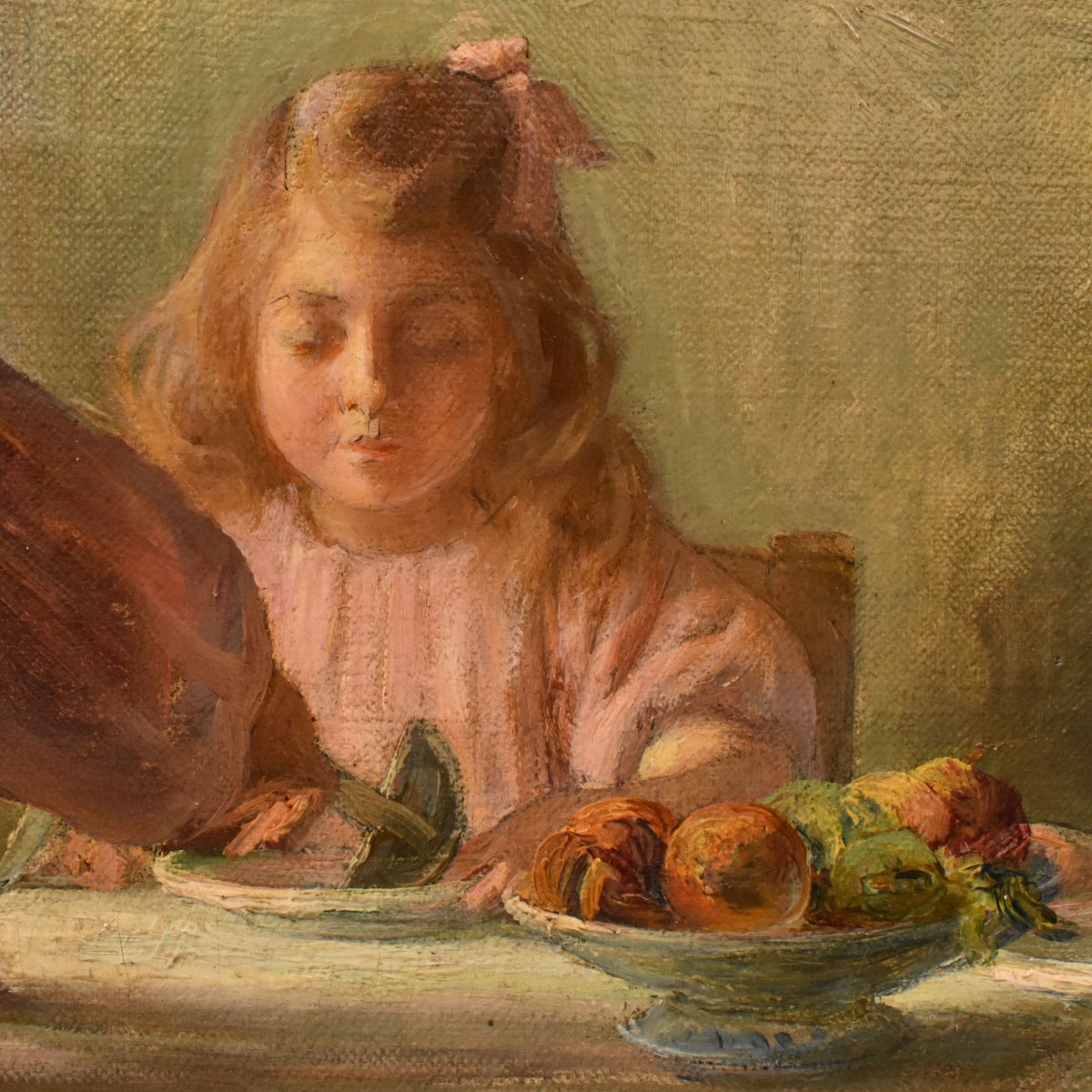 Tableau Ancien, Marius Théodore Barthalot, Peinture Intérieur Domestique, Huile (QR772) -photo-3